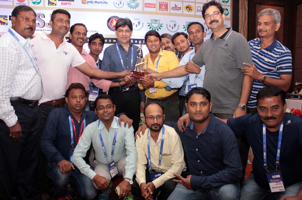 J K Bose trophy runners-up East Zone team receives the trophy in Bhubaneswar on Sept 18, 2016.