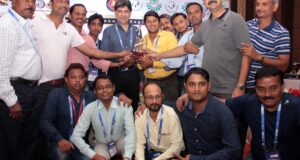 J K Bose trophy runners-up East Zone team receives the trophy in Bhubaneswar on Sept 18, 2016.